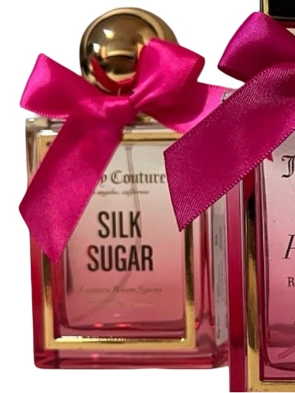 Juicy Couture NWT Classic Juicy Pink Glass Room Spray Trio with Pink Bows - Picture 4 of 9